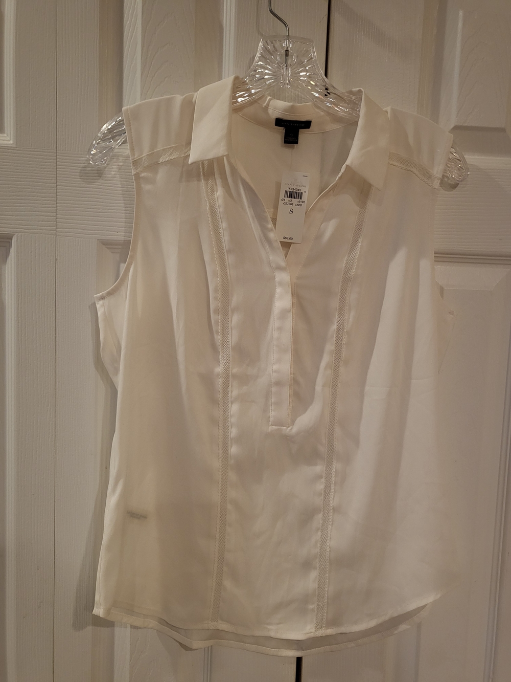 NWT Ann Taylor Winter White Lace Trim Mixed Media Popover Blouse S